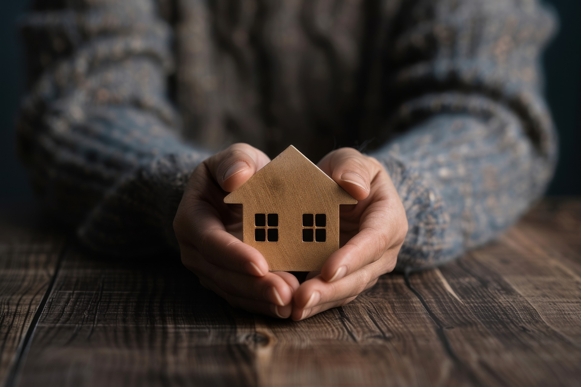 Hands handling your future home with care.